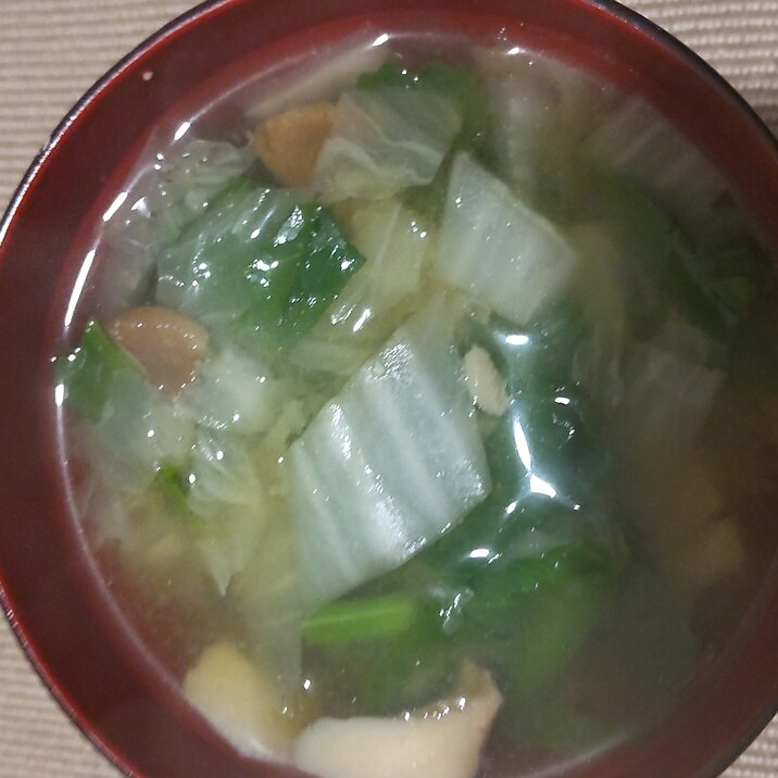 白菜、エリンギ、菜の花の味噌汁